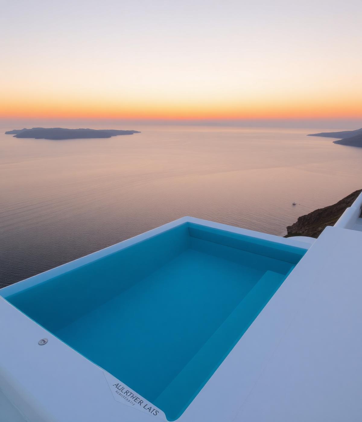 Luxury infinity pool overlooking the Aegean at sunset